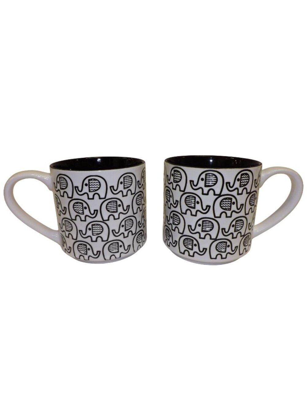 Graydon Hall 2 Ceramic Coffee Mugs Black And White Elephant Pattern